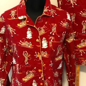 Nick Nora Pajamas Sock Monkey Size L Flannel